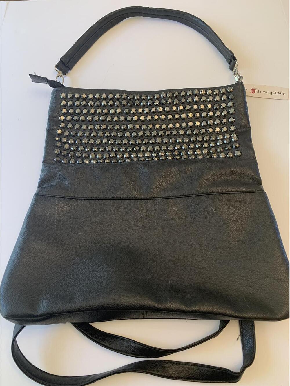 Charming Charlie Faux Leather Crossbody Purse Black Bling New With Tag